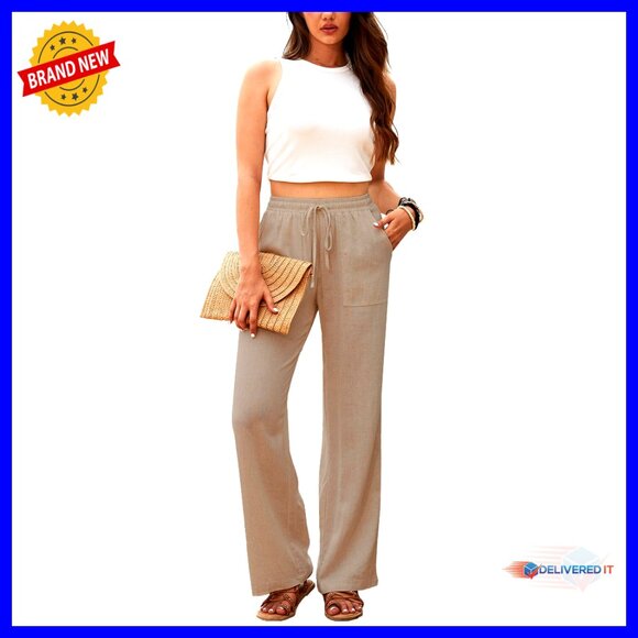 High Waisted Linen Pants Wide Leg Drawstring Casual Flowy Trousers